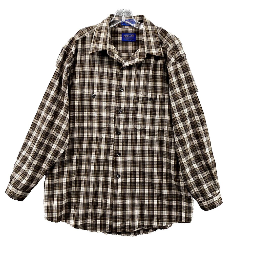 Sir Pendleton Shirt Men's XL Brown Plaid Wool Outdoor Workwear Academia Grunge